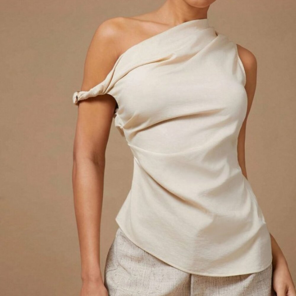 Drape Neck Off the Shoulder Asymmetric Hem Elegant Top